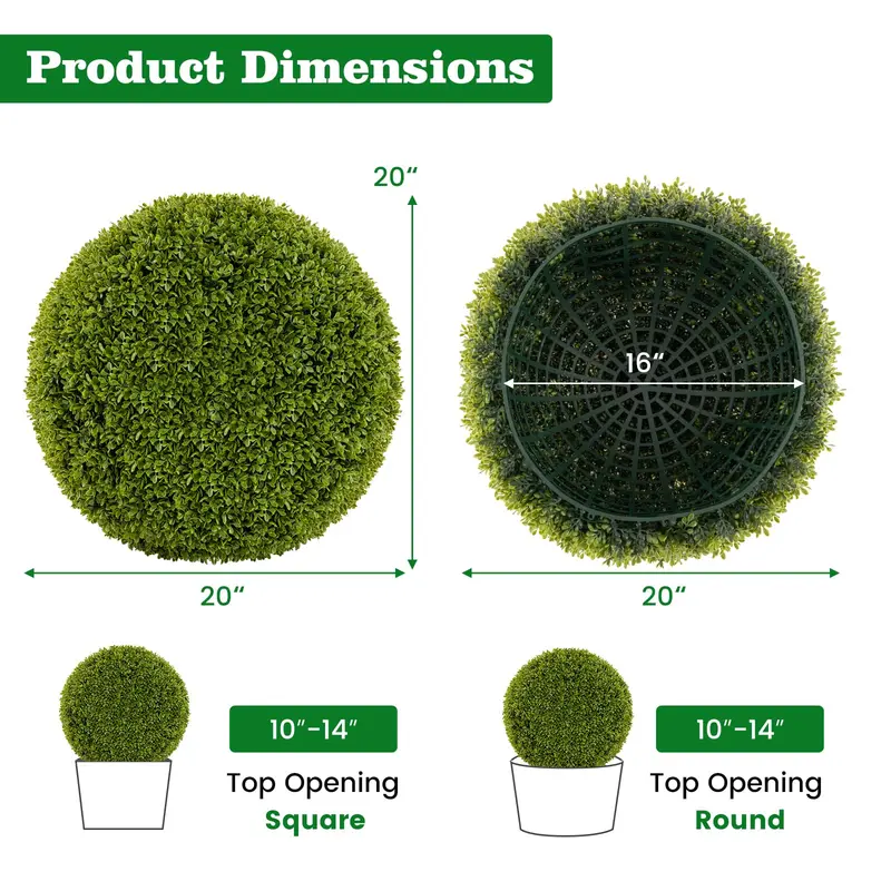 GoPlus 2 Stück künstliche Topiary-Kugeln aus Kunstbox, 20 Zoll (ca. 50 cm), runde, flauschige Blätter für Außenbereich