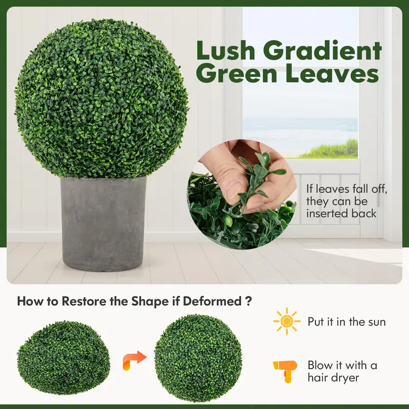 Goplus 2 Stück künstliche Topiary-Kugeln aus Kunstboxwood, 20 Zoll (ca. 50 cm), für Außen- und Innenbereich