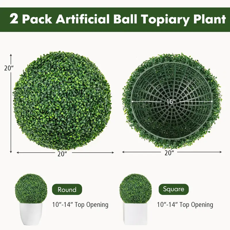 Goplus 2 Stück künstliche Topiary-Kugeln aus Kunstboxwood, 20 Zoll (ca. 50 cm), für Außen- und Innenbereich