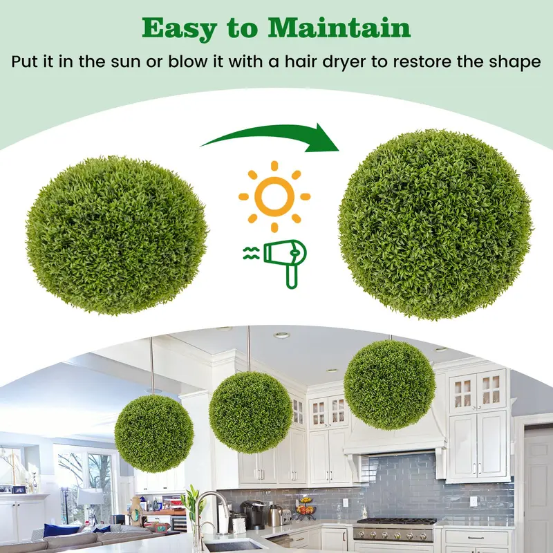 Goplus 2 Stück künstliche Topiary-Kugeln aus Kunstboxwood, Durchmesser 50 cm – runde, sonnenbeständige Kunstpflanzen für den Außenbereich mit UV-beständigen PE-Blättern
