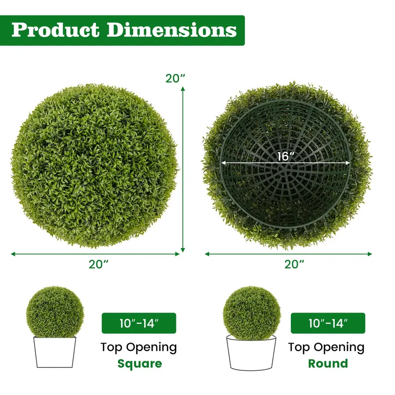 Goplus 2 Stück künstliche Topiary-Kugeln aus Kunstboxwood, Durchmesser 50 cm – runde, sonnenbeständige Kunstpflanzen für den Außenbereich mit UV-beständigen PE-Blättern