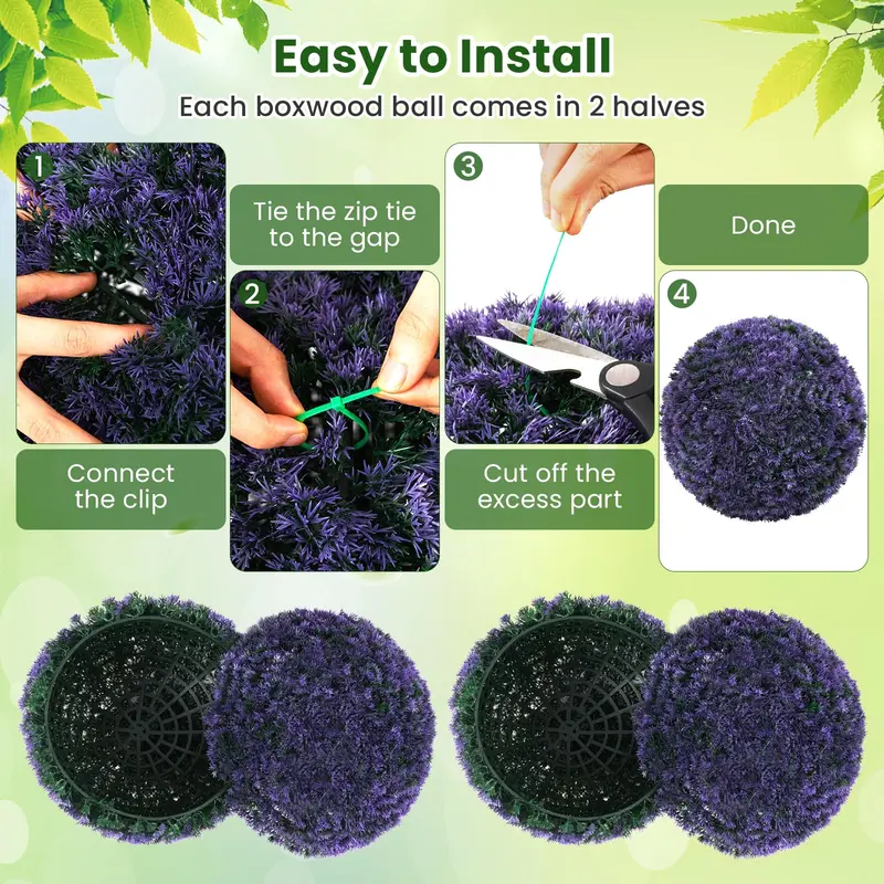 Goplus 2 Stück künstliche Topiary-Kugeln aus Kunststoff, Durchmesser 38 cm, lavendelfarbene Kunst-Lavendelkugeln für Außenbereiche