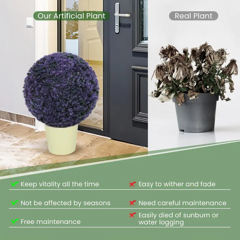 Goplus 2 Stück künstliche Topiary-Kugeln aus Kunststoff, Durchmesser 38 cm, lavendelfarbene Kunst-Lavendelkugeln für Außenbereiche