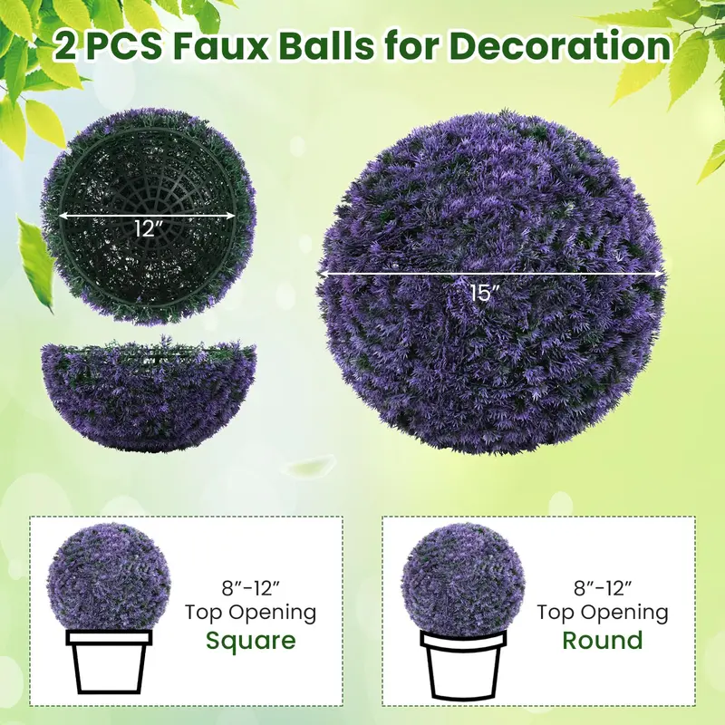 Goplus 2 Stück künstliche Topiary-Kugeln aus Kunststoff, Durchmesser 38 cm, lavendelfarbene Kunst-Lavendelkugeln für Außenbereiche