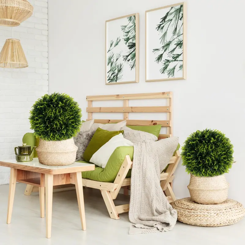 Goplus 2 Stück künstliche Zedern-Topiary-Kugeln, 45 cm Durchmesser, runde Kunst-Cypressen für Außenbereiche, künstliche Pflanzenkugeln