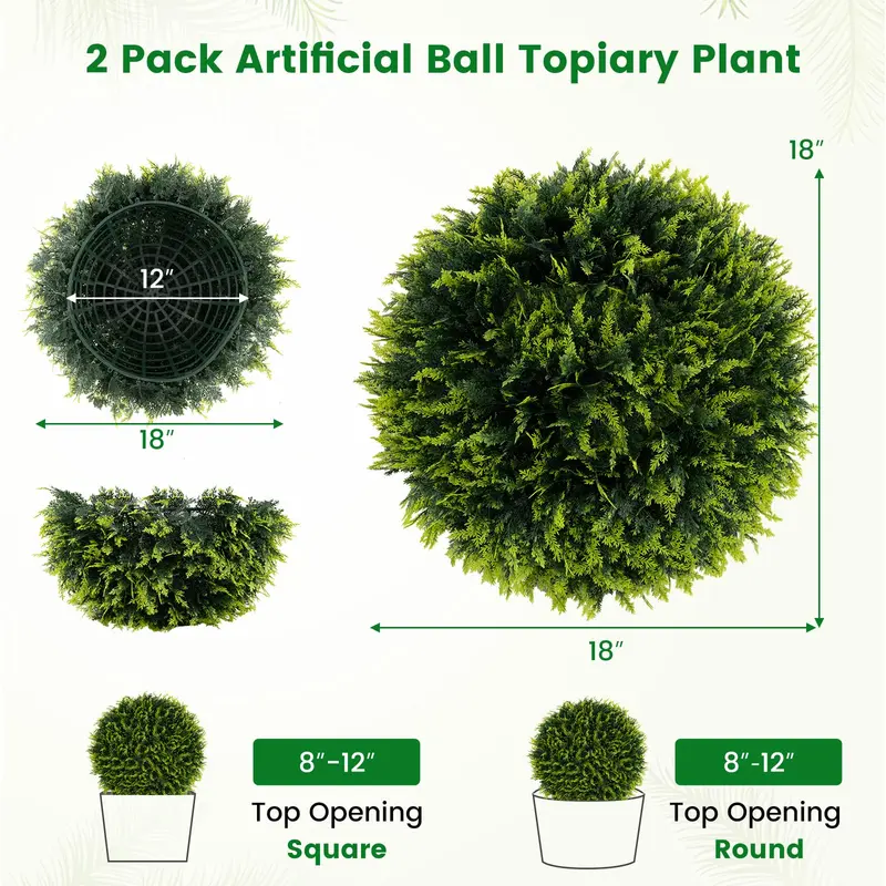 Goplus 2 Stück künstliche Zedern-Topiary-Kugeln, 45 cm Durchmesser, runde Kunst-Cypressen für Außenbereiche, künstliche Pflanzenkugeln