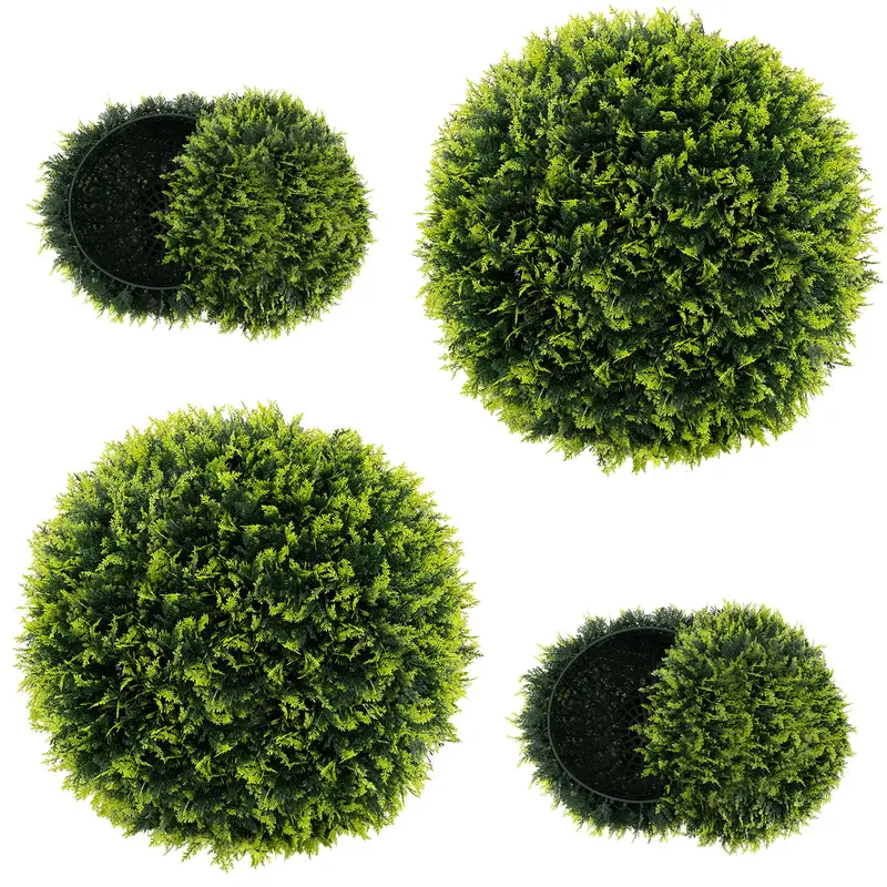 Goplus 2 Stück künstliche Zedern-Topiary-Kugeln, 55 cm Durchmesser, runde Kunst-Zypressen-Kugeln für Außenbereiche, künstliche Pflanzenkugeln