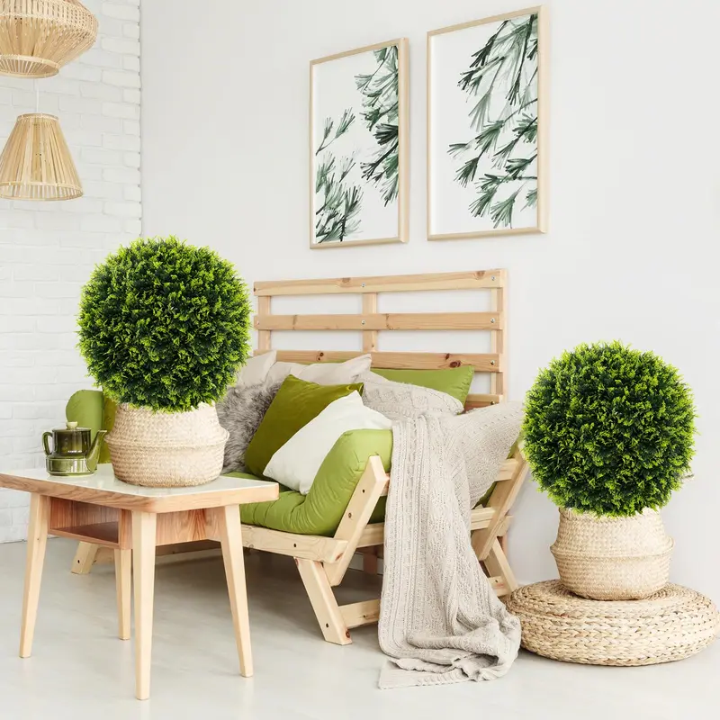 Goplus 2 Stück künstliche Zedern-Topiary-Kugeln, 55 cm Durchmesser, runde Kunst-Zypressen-Kugeln für Außenbereiche, künstliche Pflanzenkugeln