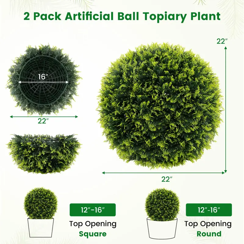 Goplus 2 Stück künstliche Zedern-Topiary-Kugeln, 55 cm Durchmesser, runde Kunst-Zypressen-Kugeln für Außenbereiche, künstliche Pflanzenkugeln
