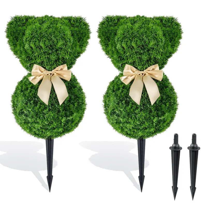 Goplus 2 Stück Teddybär-Topiary-Bäume, 16,5 Zoll, sonnenbeständige künstliche Buchsbaum-Pflanzen