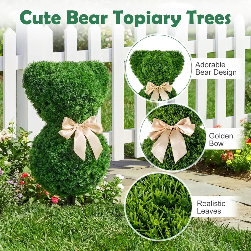 Goplus 2 Stück Teddybär-Topiary-Bäume, 16,5 Zoll, sonnenbeständige künstliche Buchsbaum-Pflanzen