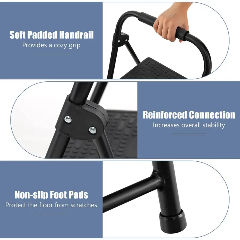 Goplus 2-Stufige Leiter, klappbare Trittleiter mit extra breiten und rutschfesten Trittbrettern