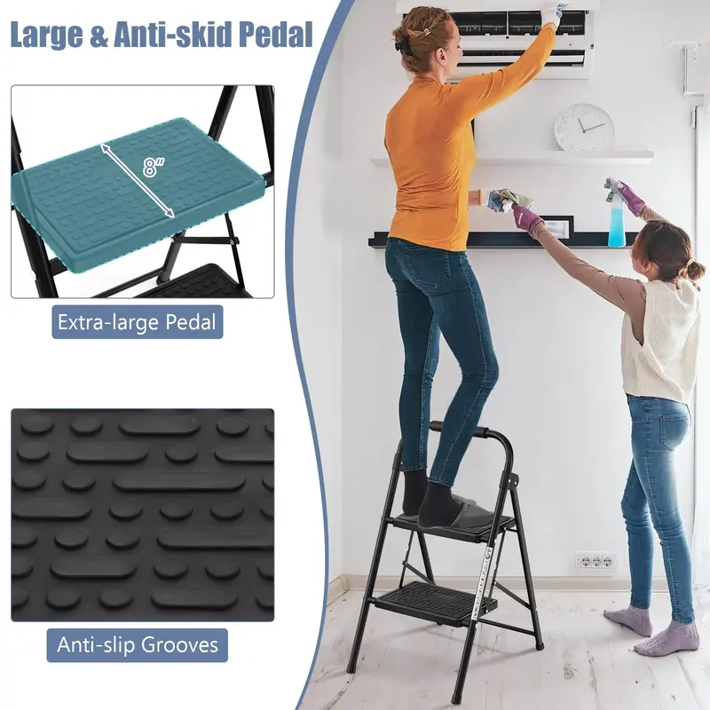 Goplus 2-Stufige Leiter, klappbare Trittleiter mit extra breiten und rutschfesten Trittbrettern