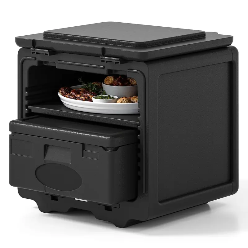 Goplus 2-stufiger isolierter Lebensmittel-Pan-Träger mit herausnehmbarem Tablett und Box