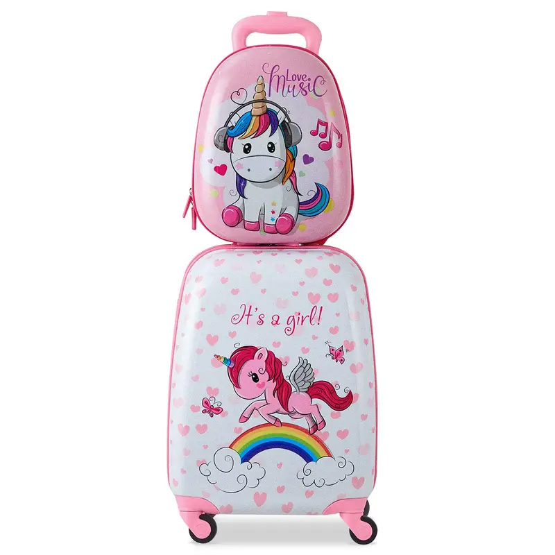Goplus 2-teiliges Kinder-Koffer-Set, 12" & 16" Handgepäck für Kinder, leichte Spinner-Koffer für Jungen und Mädchen