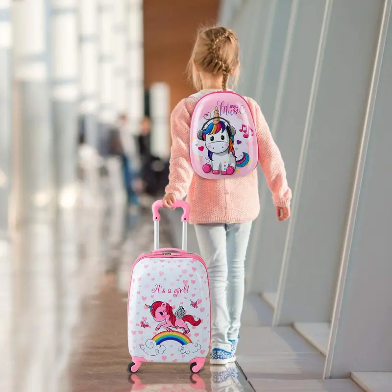 Goplus 2-teiliges Kinder-Koffer-Set, 12" & 16" Handgepäck für Kinder, leichte Spinner-Koffer für Jungen und Mädchen 2