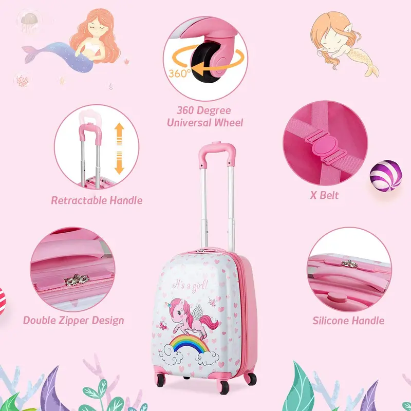 Goplus 2-teiliges Kinder-Koffer-Set, 12" & 16" Handgepäck für Kinder, leichte Spinner-Koffer für Jungen und Mädchen