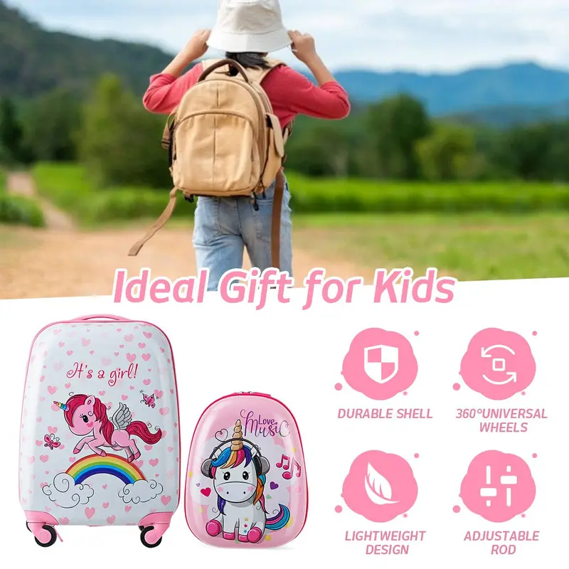 Goplus 2-teiliges Kinder-Koffer-Set, 12" & 16" Handgepäck für Kinder, leichte Spinner-Koffer für Jungen und Mädchen