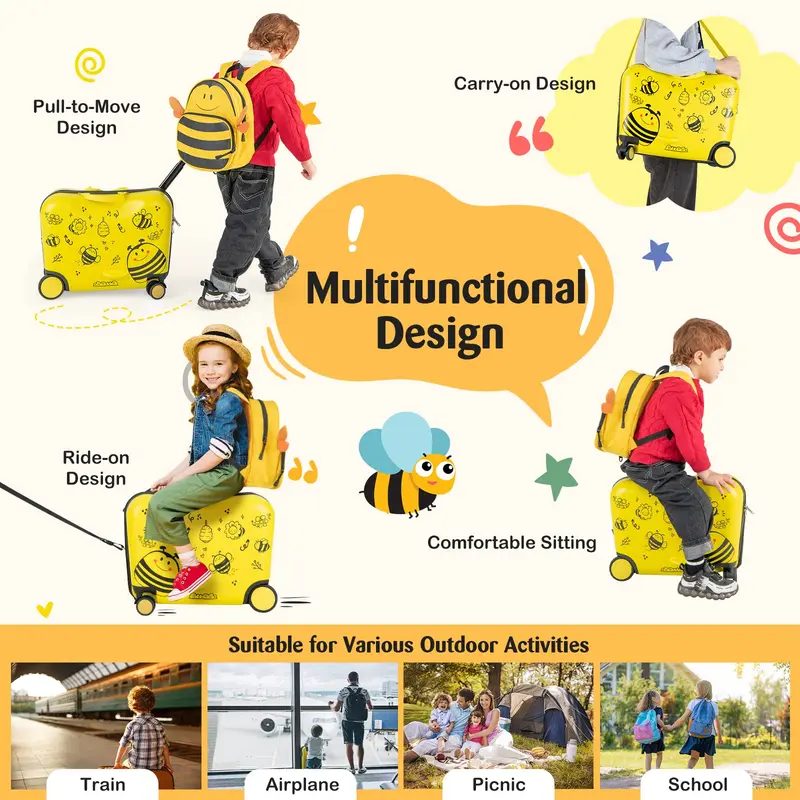 Goplus 2-teiliges Kinder-Koffer-Set: 18"-Handgepäck & Fahrbarer Koffer mit Spinner-Rädern 2