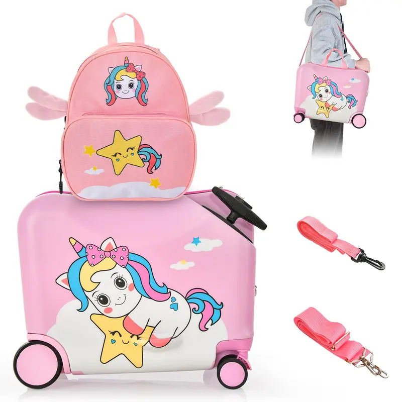 Goplus 2-teiliges Kinder-Koffer-Set: 18"-Handgepäck & Fahrbarer Koffer mit Spinner-Rädern