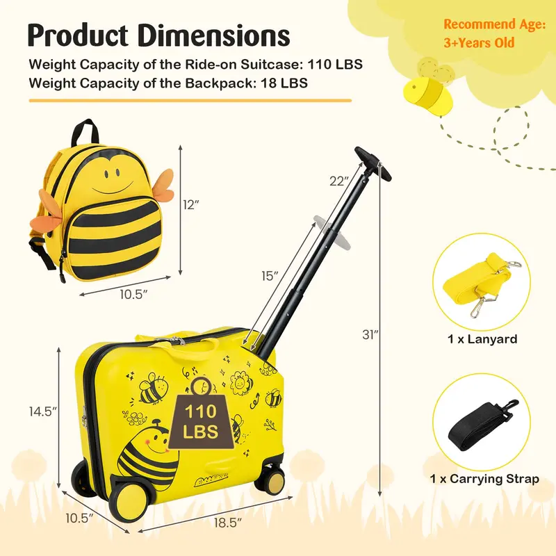 Goplus 2-teiliges Kinder-Koffer-Set: 18"-Handgepäck & Fahrbarer Koffer mit Spinner-Rädern