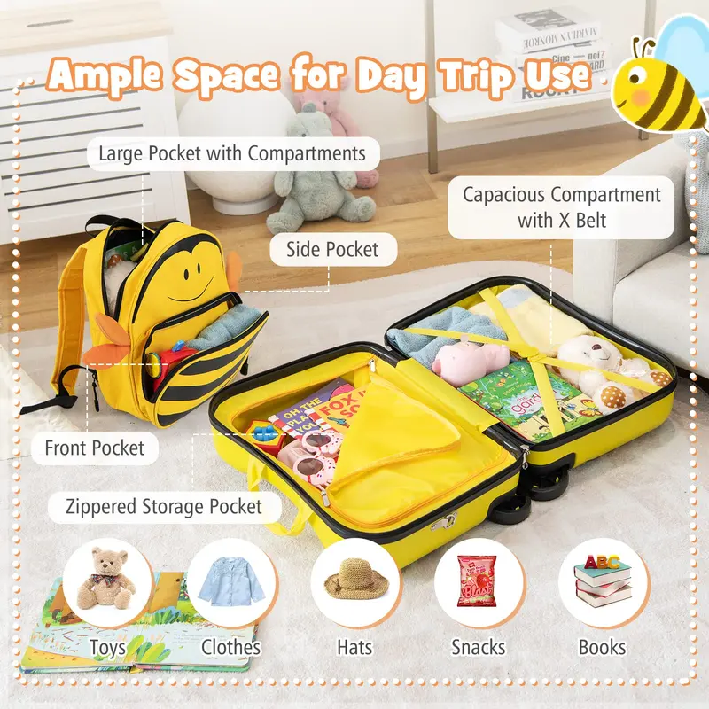 Goplus 2-teiliges Kinder-Koffer-Set: 18"-Handgepäck & Fahrbarer Koffer mit Spinner-Rädern