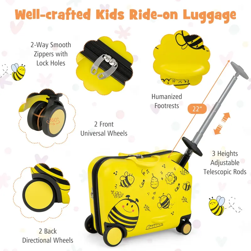 Goplus 2-teiliges Kinder-Koffer-Set: 18"-Handgepäck & Fahrbarer Koffer mit Spinner-Rädern