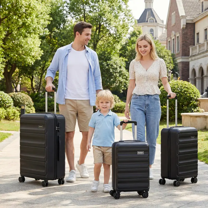 GoPlus 20/24/28-Zoll-Leichtbau-Hartschalen-Koffer mit 360°-Spinner-Rädern (3-teiliges Set mit breitem Kreuzstreifen-Muster)