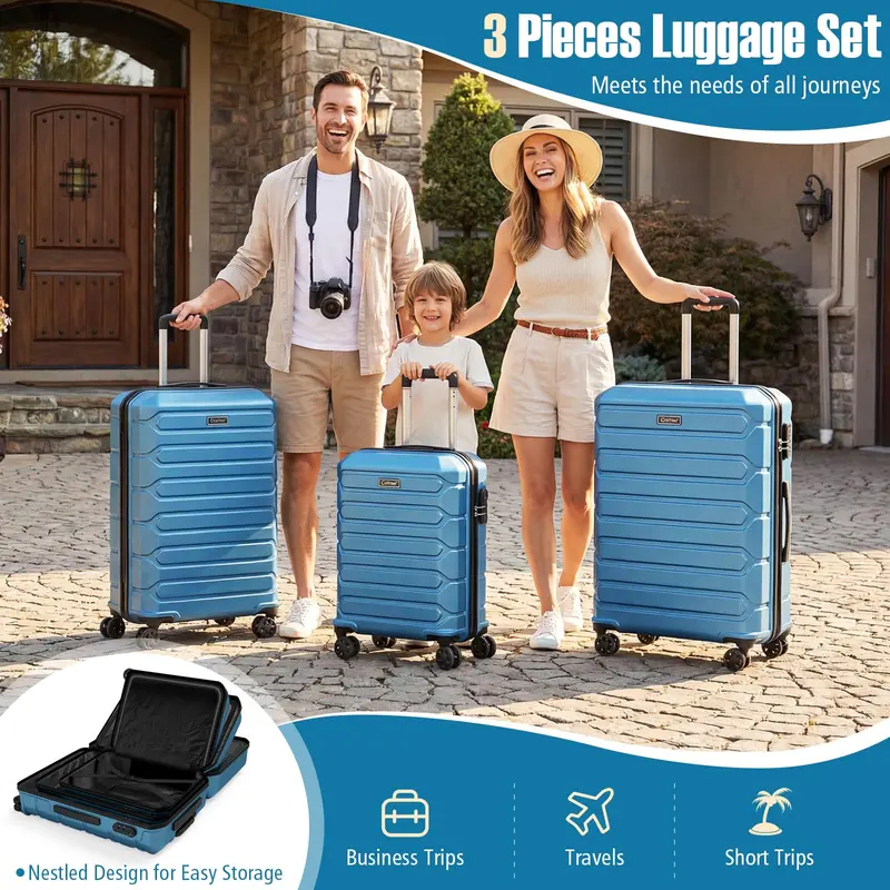 GoPlus 20/24/28 Zoll leichte Hartshell-Koffer mit 360°-Spinner-Rädern (3-teiliges Set mit Kreuzstreifen-Muster) 2