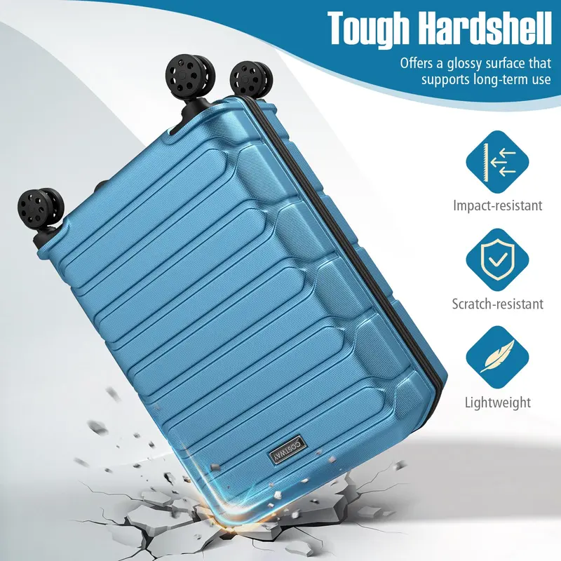 GoPlus 20/24/28 Zoll leichte Hartshell-Koffer mit 360°-Spinner-Rädern (3-teiliges Set mit Kreuzstreifen-Muster)