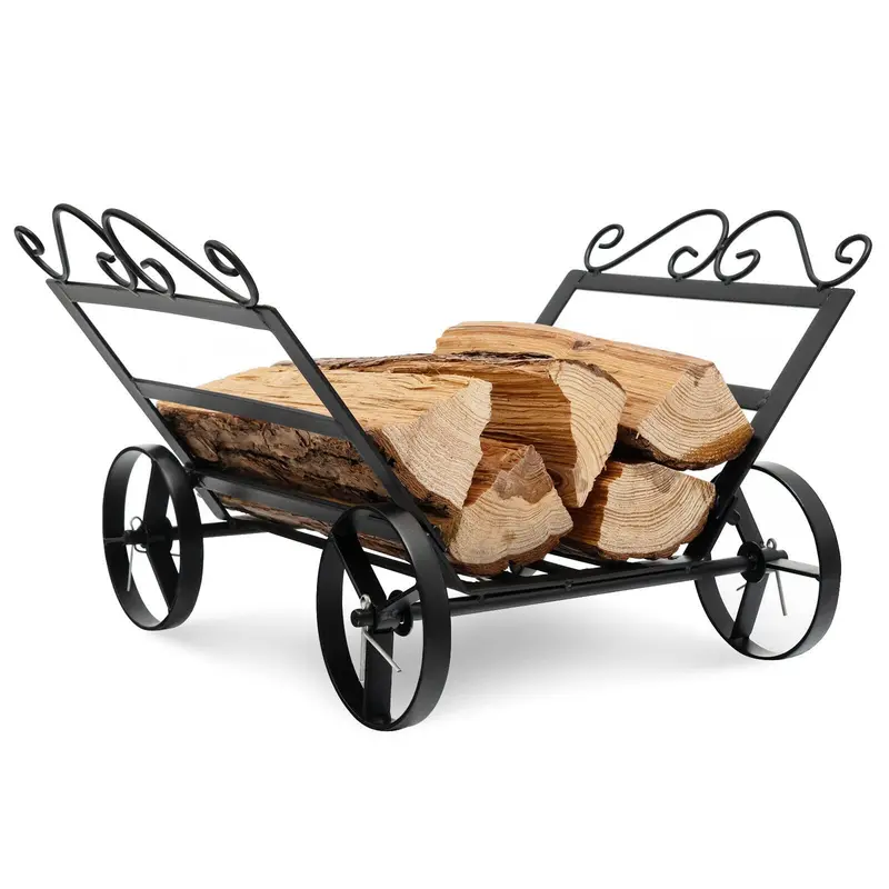 GoPlus 20" kleiner Brennholzständer, dekorativer Indoor-/Outdoor-Brennholzlagerwagen mit Rädern