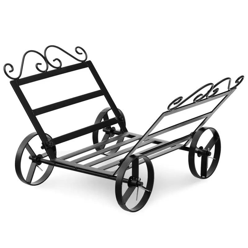 GoPlus 20" kleiner Brennholzständer, dekorativer Indoor-/Outdoor-Brennholzlagerwagen mit Rädern 2