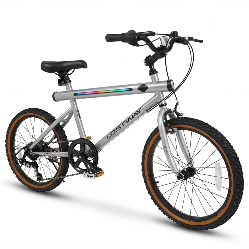 Goplus 20" LED-beleuchtetes Hybrid-Fahrrad mit Stereo-Lautsprechern und Rahmen aus hochfestem Kohlenstoffstahl