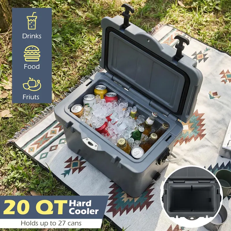 Goplus 20-Quart-isolierte Eiskühlbox mit tragbaren Griffen, Getränkehaltern und Maßstab für Camping und Angeln