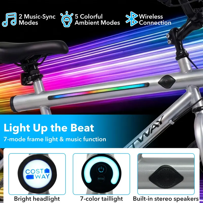 Goplus 20-Zoll-LED-Fahrrad mit 2 Lautsprechern und Ambiente-Beleuchtung für Damen und Herren 2