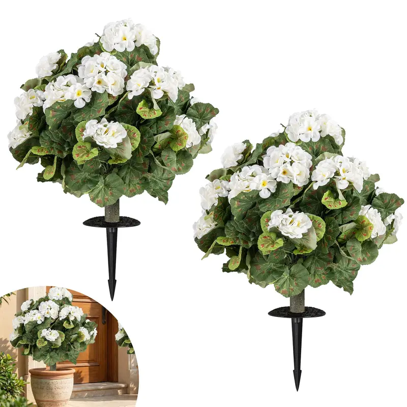 GoPlus 22,5" künstliche Begonien-Kugelbäume, Set aus 2 Stück mit Erdspießen