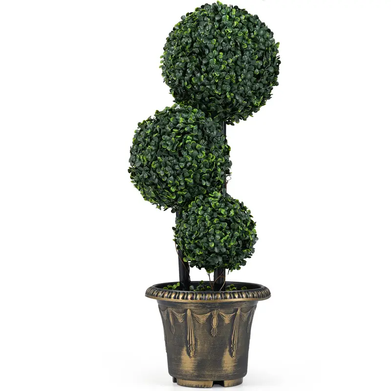 Goplus 2,5 ft künstlicher Buchsbaum-Topiary-Baum, immergrüne Kunst-Pflanzen im Topf (1/2 Packung)