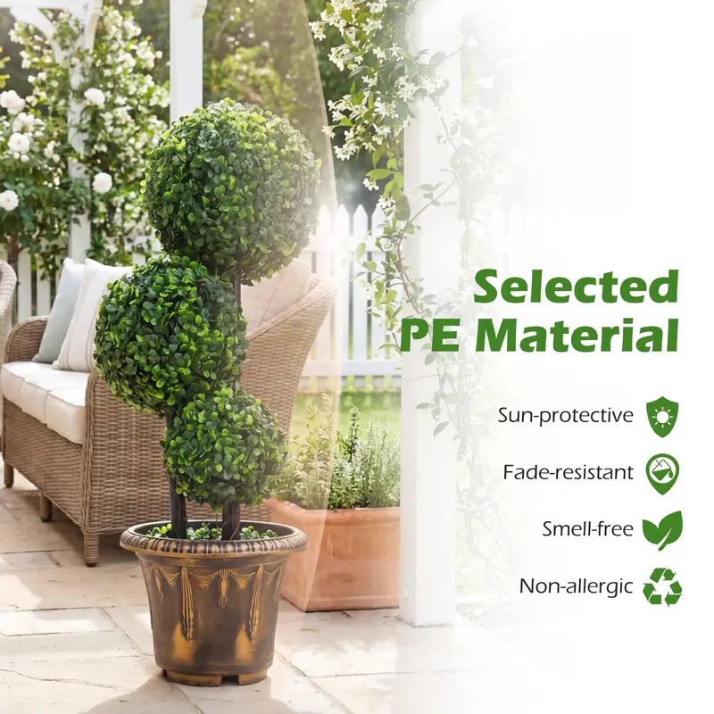 Goplus 2,5 ft künstlicher Buchsbaum-Topiary-Baum, immergrüne Kunst-Pflanzen im Topf (1/2 Packung)