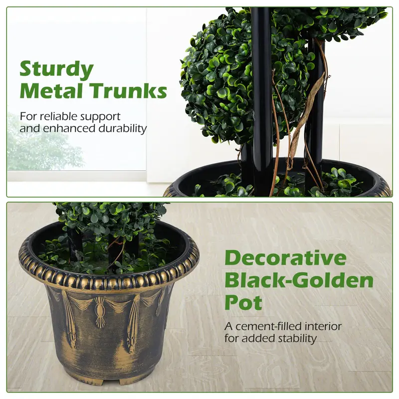 Goplus 2,5 ft künstlicher Buchsbaum-Topiary-Baum, immergrüne Kunst-Pflanzen im Topf (1/2 Packung)