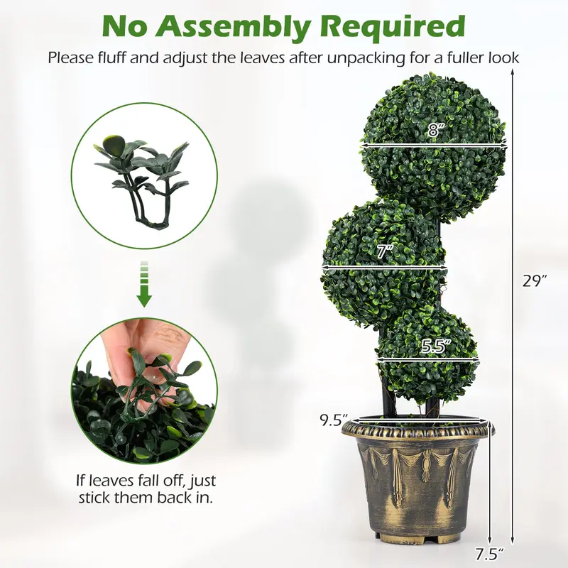 Goplus 2,5 ft künstlicher Buchsbaum-Topiary-Baum, immergrüne Kunst-Pflanzen im Topf (1/2 Packung)