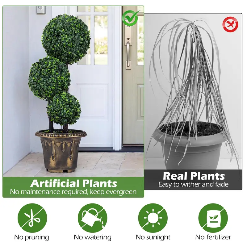 Goplus 2,5 ft künstlicher Buchsbaum-Topiary-Baum, immergrüne Kunst-Pflanzen im Topf (1/2 Packung)