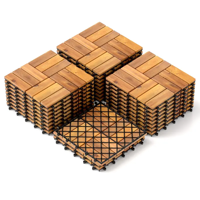Goplus 27-teilige klickbare Terrassen- und Deckfliesen, 30 × 30 cm, aus Akazienholz