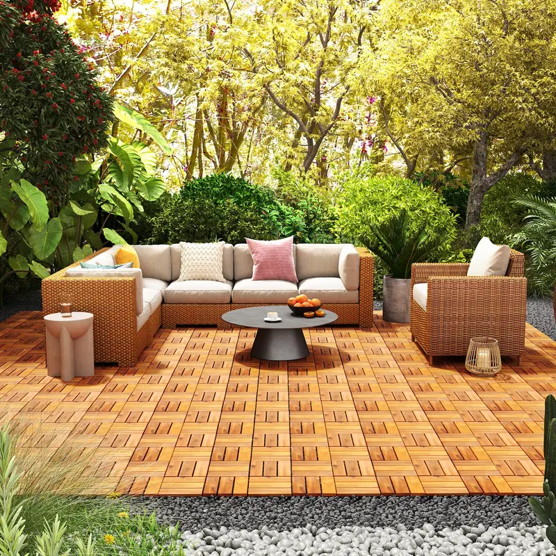 Goplus 27-teilige klickbare Terrassen- und Deckfliesen, 30 × 30 cm, aus Akazienholz 2