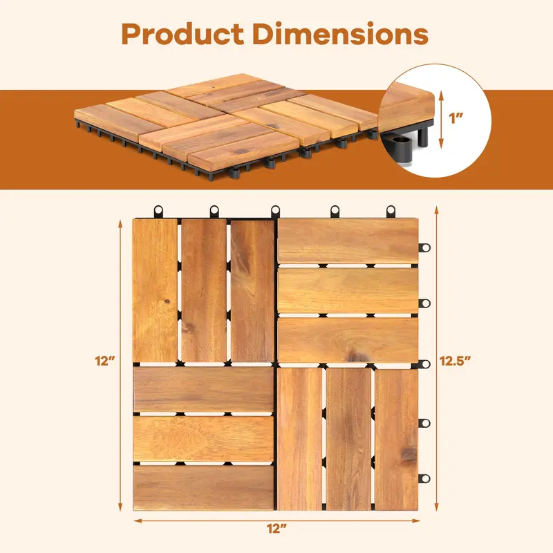 Goplus 27-teilige klickbare Terrassen- und Deckfliesen, 30 × 30 cm, aus Akazienholz