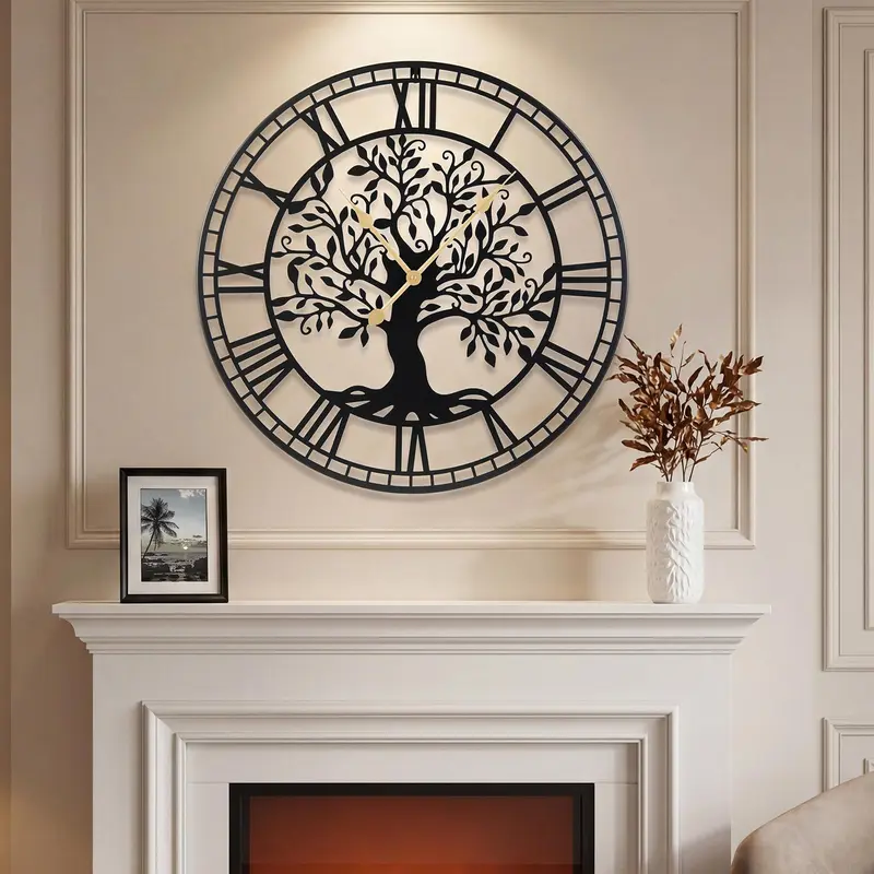 Goplus 27"-Wanduhr „Baum des Lebens“ aus Metall | Batteriebetriebene Wanddekoration