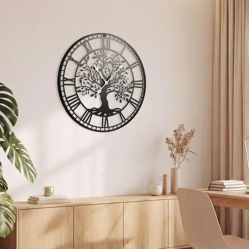 Goplus 27"-Wanduhr „Baum des Lebens“ aus Metall | Batteriebetriebene Wanddekoration