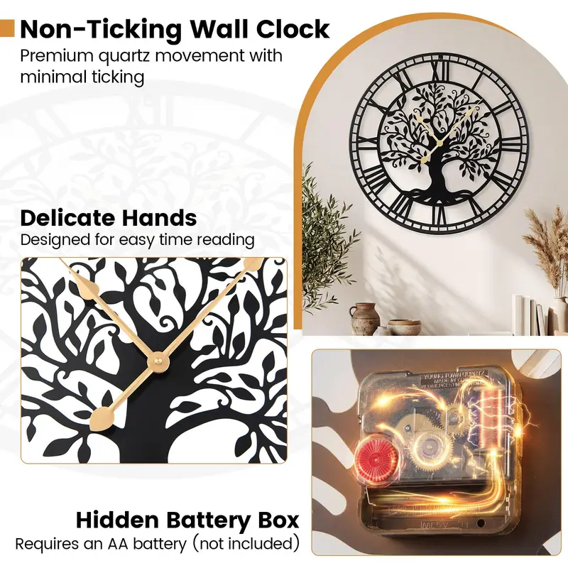 Goplus 27"-Wanduhr „Baum des Lebens“ aus Metall | Batteriebetriebene Wanddekoration