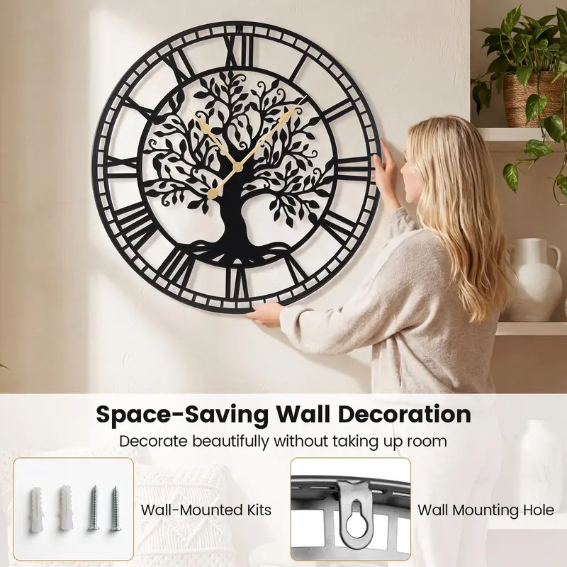 Goplus 27"-Wanduhr „Baum des Lebens“ aus Metall | Batteriebetriebene Wanddekoration