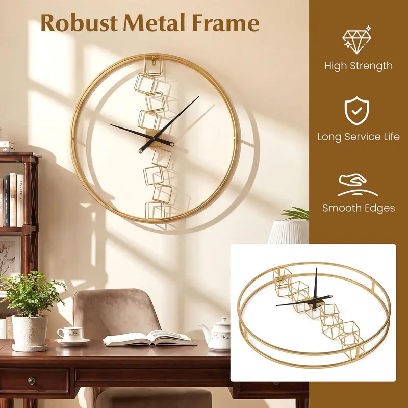 Goplus 27"-Wanduhr im nordischen Stil aus großem Metall – batteriebetriebene Wanddekoration für das Wohnzimmer