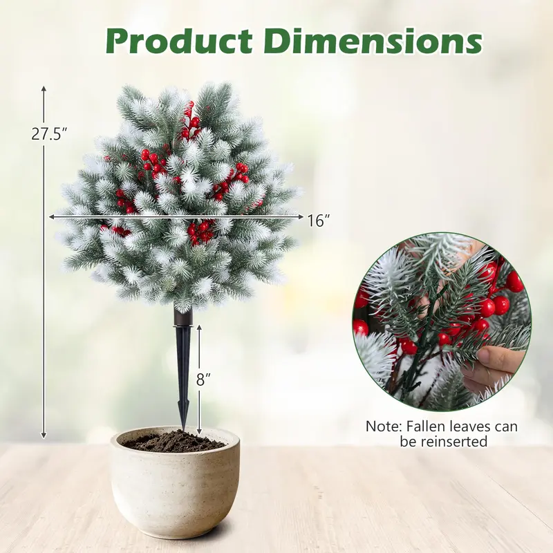 Goplus 27,5" künstliche Fichtennadeln-Büsche mit Erdspießen | Set aus 2 künstlichen Zedern-Topiary-Kugelbäumen